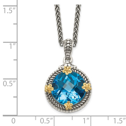 Sterling Silver 14K Gold Accent Round Swiss Blue Topaz Necklace 18"