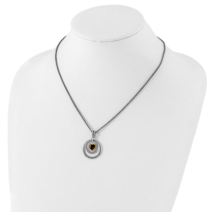 Sterling Silver Flash Gold-plated Checkerboard Garnet Heart Necklace 18"