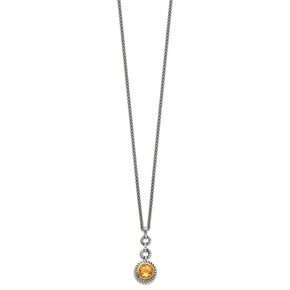 Sterling Silver Flash Gold-plated Round Bezel Citrine Necklace 18"