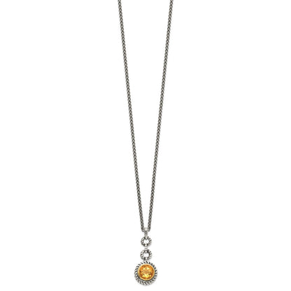 Sterling Silver Flash Gold-plated Round Bezel Citrine Necklace 18"