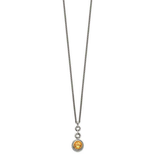 Sterling Silver Flash Gold-plated Round Bezel Citrine Necklace 18"
