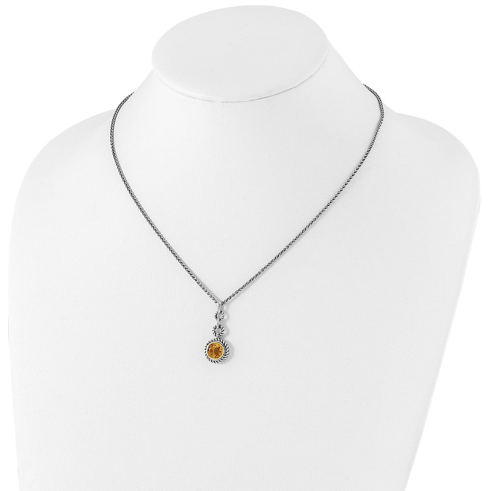 Sterling Silver Flash Gold-plated Round Bezel Citrine Necklace 18"