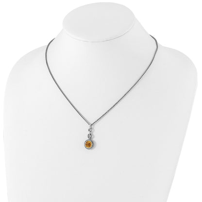 Sterling Silver Flash Gold-plated Round Bezel Citrine Necklace 18"
