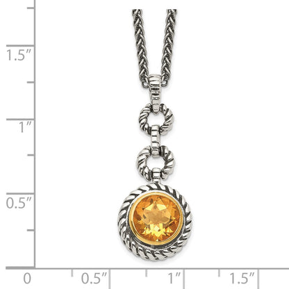 Sterling Silver Flash Gold-plated Round Bezel Citrine Necklace 18"