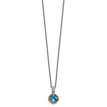 Sterling Silver 14K Gold Accent Cushion Swiss Blue Topaz Necklace 18"