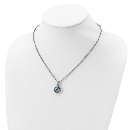 Sterling Silver 14K Gold Accent Cushion Swiss Blue Topaz Necklace 18"