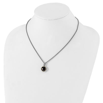 Sterling Silver 14K Gold Accent Checkerboard Cushion Garnet Necklace 18"