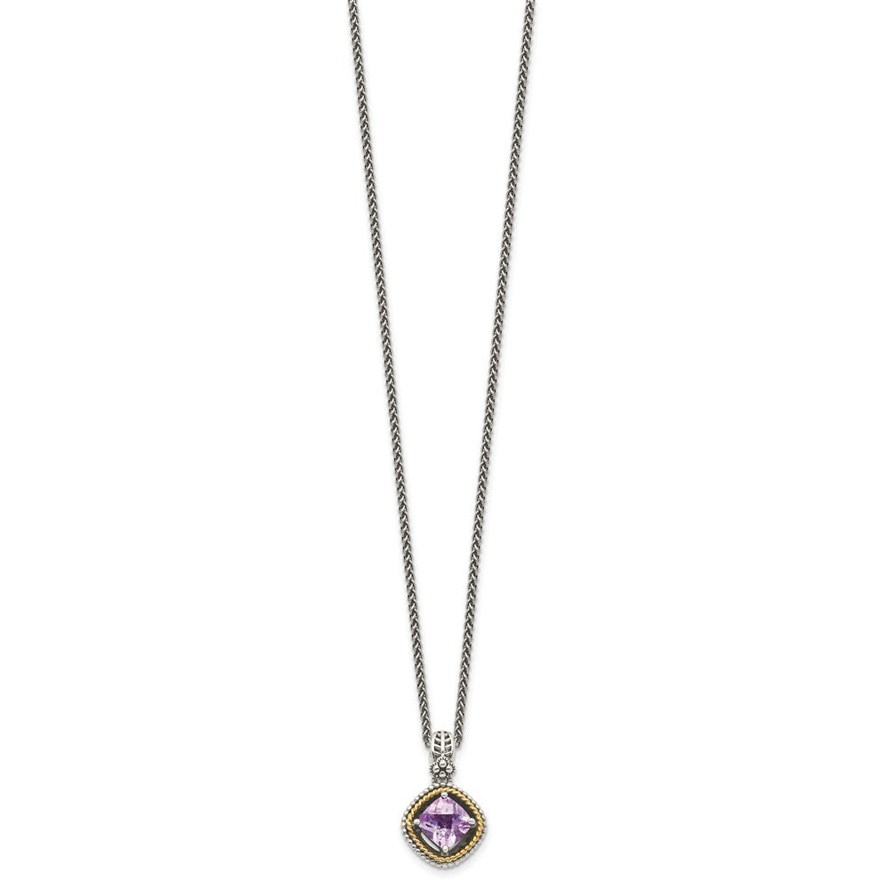 Sterling Silver 14K Gold Accent Cushion Pink Quartz Necklace 18"