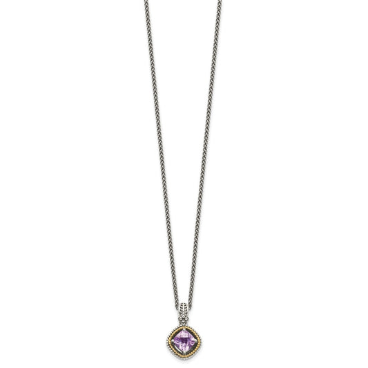 Sterling Silver 14K Gold Accent Cushion Pink Quartz Necklace 18"