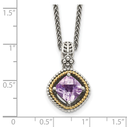 Sterling Silver 14K Gold Accent Cushion Pink Quartz Necklace 18"
