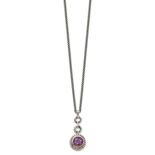 Sterling Silver Flash Gold-plated Round Bezel Amethyst Necklace 18"
