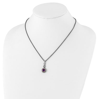Sterling Silver Flash Gold-plated Round Bezel Amethyst Necklace 18"
