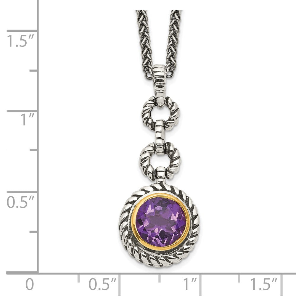 Sterling Silver Flash Gold-plated Round Bezel Amethyst Necklace 18"