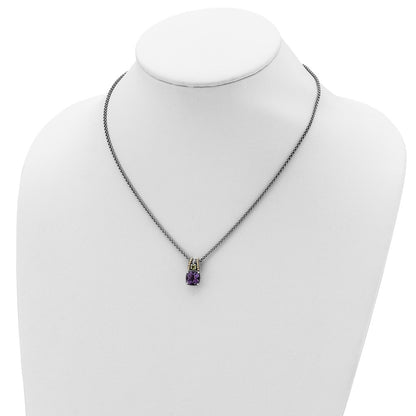 Sterling Silver 14K Gold Accent Cushion 1.85 Amethyst and .21 Peridot Necklace 18"
