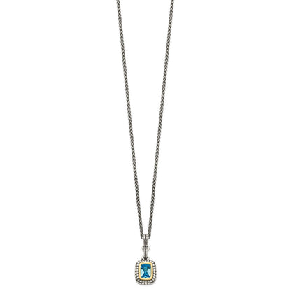 Sterling Silver 14K Gold Accent Cushion Bezel Swiss Blue Topaz Necklace 18"