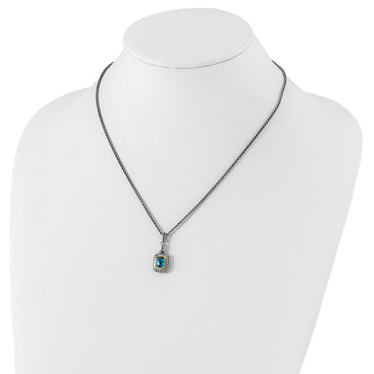 Sterling Silver 14K Gold Accent Cushion Bezel Swiss Blue Topaz Necklace 18"