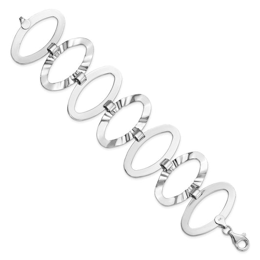 925 Sterling Silver 41.4mm Fancy Oval Link Bracelet 7.5 inch