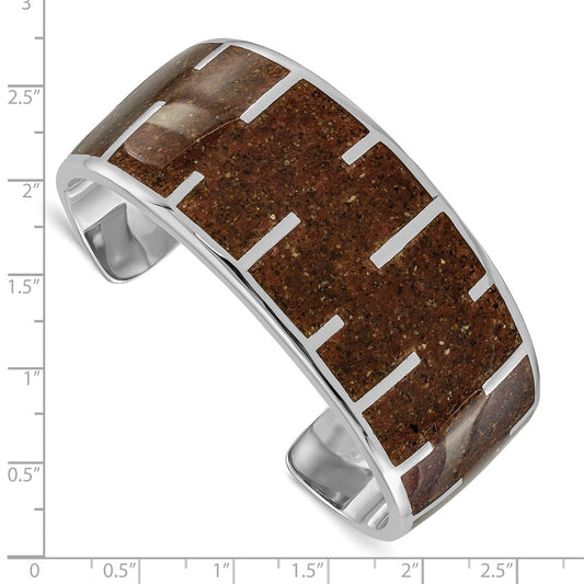 925 Sterling Silver 29.05mm Tan Resin & Sand Cuff Bracelet 7 inch