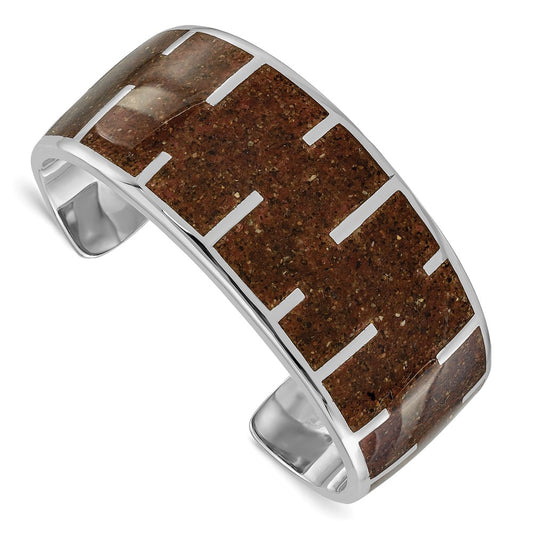 925 Sterling Silver 29.05mm Tan Resin & Sand Cuff Bracelet 7 inch