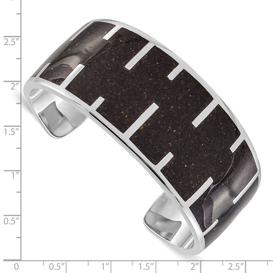 925 Sterling Silver 28.75mm Black Resin & Sand Cuff Bracelet 7 inch