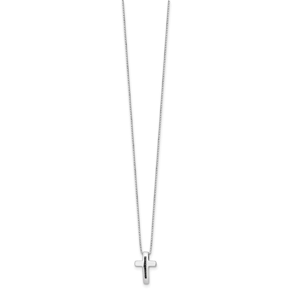 Sterling Silver Black Diamond Cross Necklace 20"