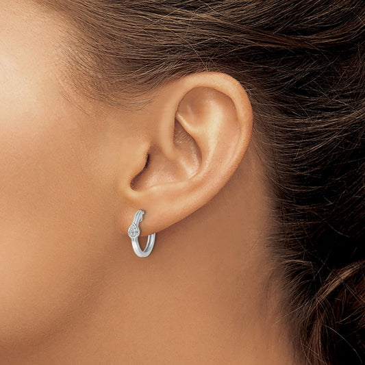 Sterling Silver Rhodium-plated Diamond Teardrop Hinged Hoop Earrings
