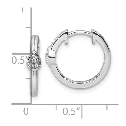 Sterling Silver Rhodium-plated Diamond Teardrop Hinged Hoop Earrings