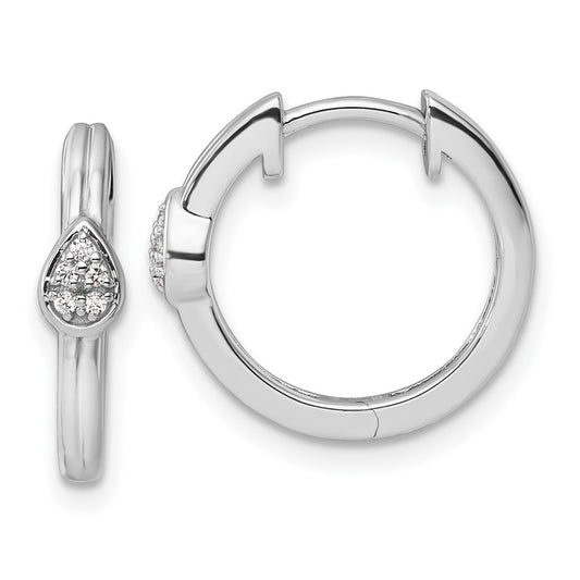 Sterling Silver Rhodium-plated Diamond Teardrop Hinged Hoop Earrings