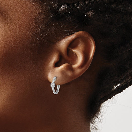 Sterling Silver Rhodium-plated Diamond Square Hinged Hoop Earrings