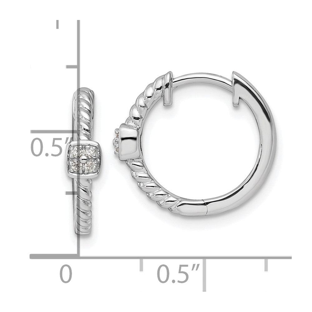 Sterling Silver Rhodium-plated Diamond Square Hinged Hoop Earrings