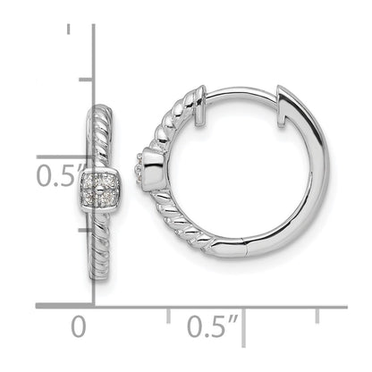 Sterling Silver Rhodium-plated Diamond Square Hinged Hoop Earrings