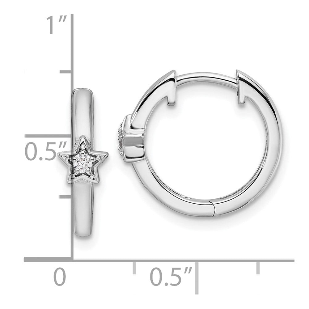Sterling Silver Rhodium-plated Diamond Star Hinged Hoop Earrings