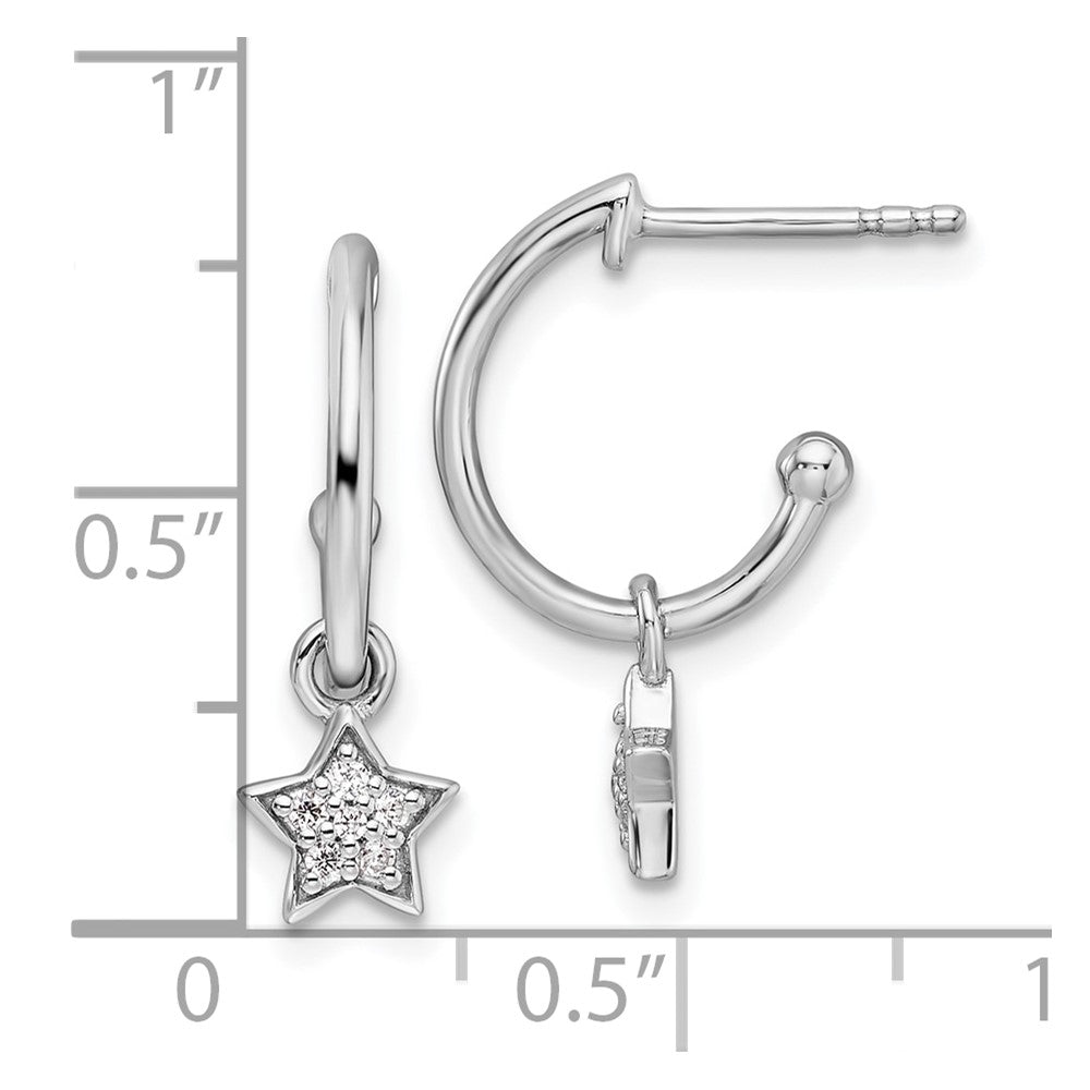 Sterling Silver Rhodium-plated Diamond Star Dangle J-Hoop Post Earrings