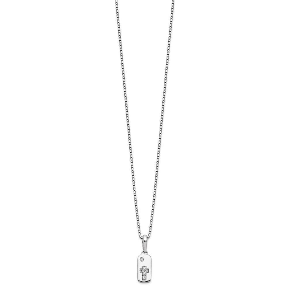Sterling Silver Diamond Cross Tag Necklace 20"