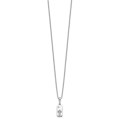 Sterling Silver Diamond Cross Tag Necklace 20"