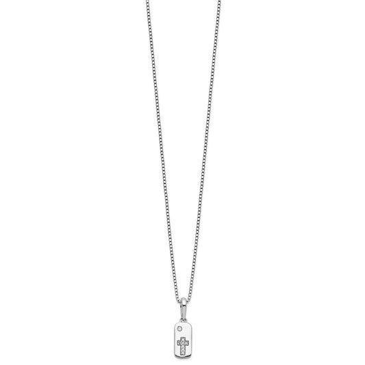 Sterling Silver Diamond Cross Tag Necklace 20"