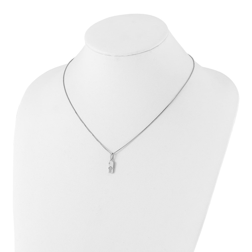 Sterling Silver Diamond Cross Tag Necklace 20"