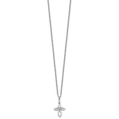 Sterling Silver Diamond Cross with Heart Necklace 20"