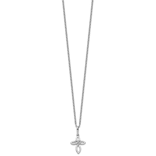 Sterling Silver Diamond Cross with Heart Necklace 20"