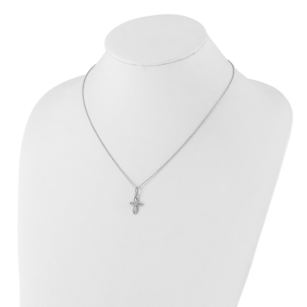 Sterling Silver Diamond Cross with Heart Necklace 20"
