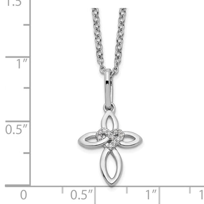 Sterling Silver Diamond Cross with Heart Necklace 20"