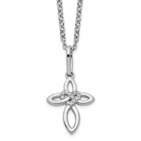 Sterling Silver Diamond Cross with Heart Necklace 20"