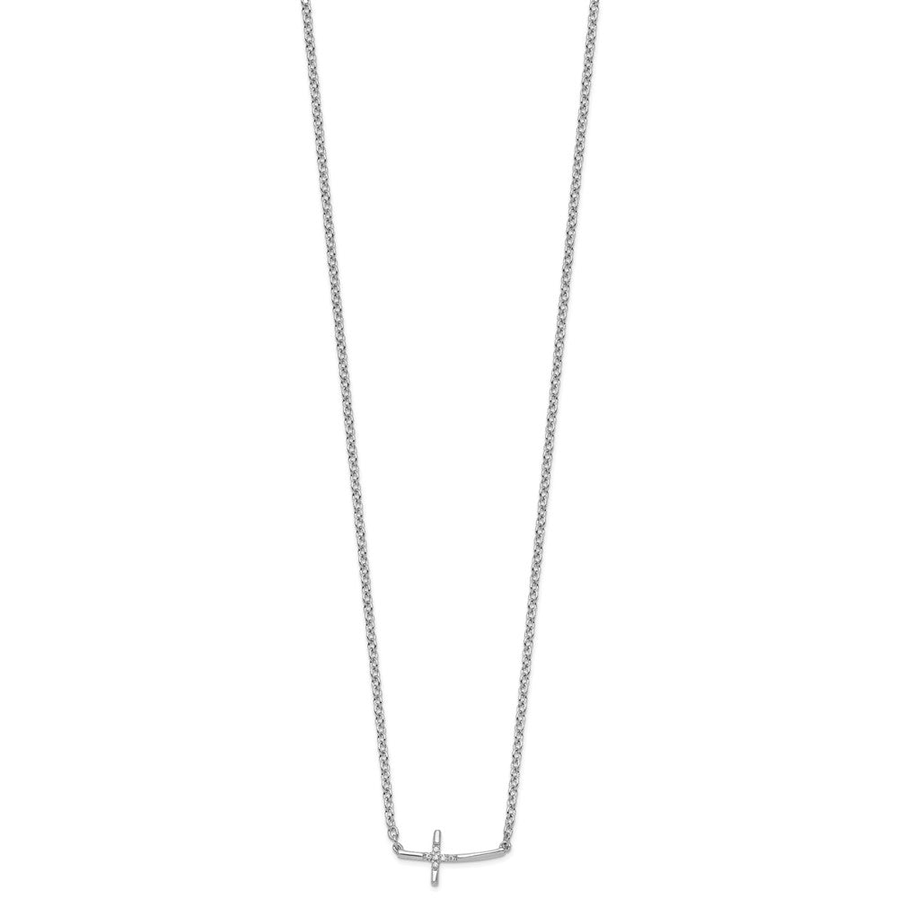 Sterling Silver Diamond Sideways Cross Necklace 18"
