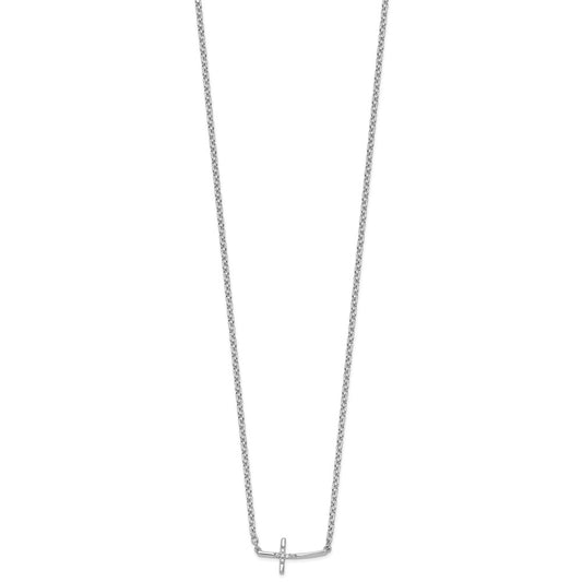 Sterling Silver Diamond Sideways Cross Necklace 18"
