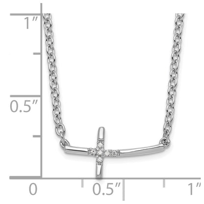 Sterling Silver Diamond Sideways Cross Necklace 18"