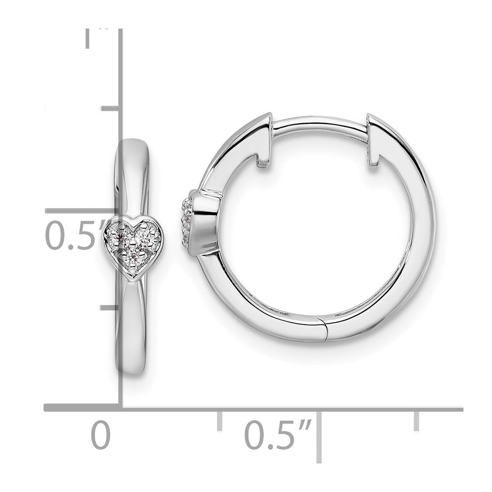 Sterling Silver Rhodium-plated Diamond Heart Hinged Hoop Earrings