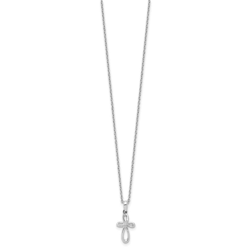 Sterling Silver Fancy Diamond Cross Necklace 18"