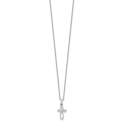 Sterling Silver Fancy Diamond Cross Necklace 18"