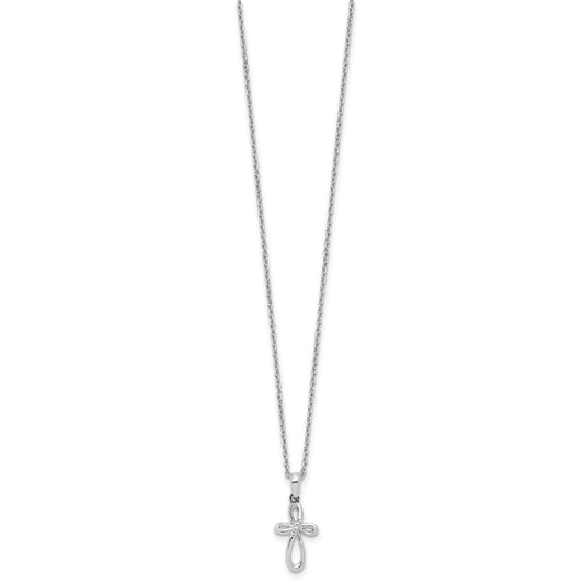Sterling Silver Fancy Diamond Cross Necklace 18"