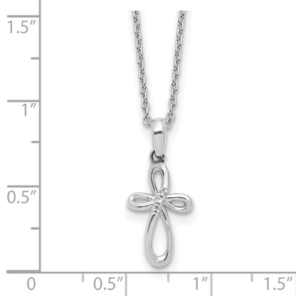 Sterling Silver Fancy Diamond Cross Necklace 18"